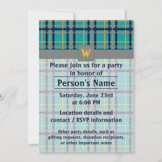 Invitation de la partie Plaid Bleu et orange (Devant)