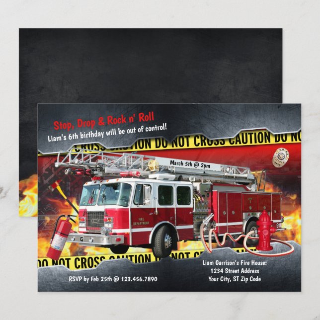 Invitation de la partie pompier du camion-pompier (Devant / Derrière)