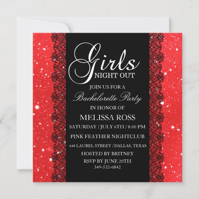 Invitation de la partie Red Sparkle/Lace (Devant)