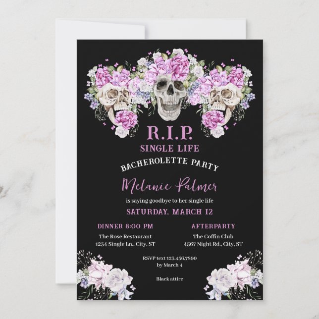Invitation de la partie Rose R.I.P. Bachelorette (Devant)