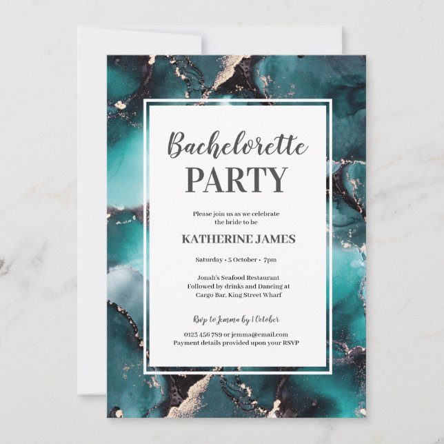 Invitation de la partie turquoise Gold Bachelorett (Devant)