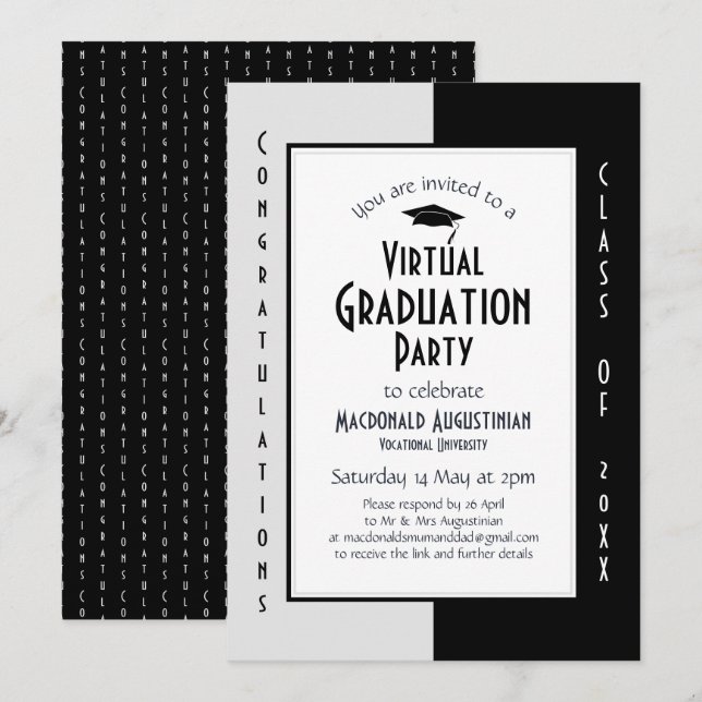 Invitation de la partie Virtual Graduation Moderne (Devant / Derrière)