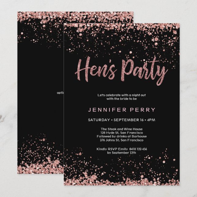 Invitation de la parties scintillant d'or rose de  (Devant / Derrière)