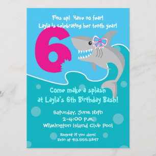 Invitation de la petite fille Shark Bite - 6e fête