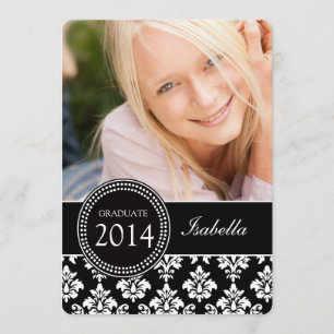 INVITATION DE LA PHOTO GRAD BLACK WHITE DAMASK