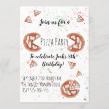 Invitation de la Pizza Party Watercolor