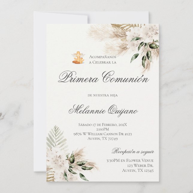 Invitation de la première communion de Boho en esp (Devant)