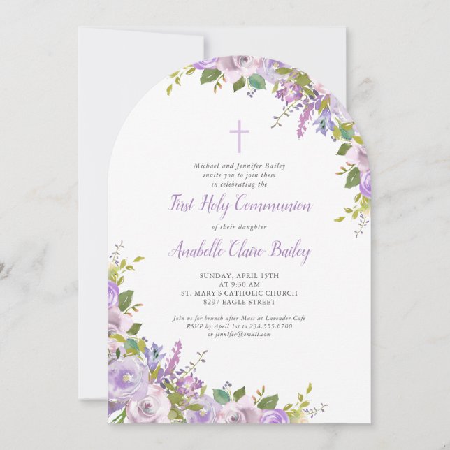 Invitation de la première communion florale Lilac (Devant)