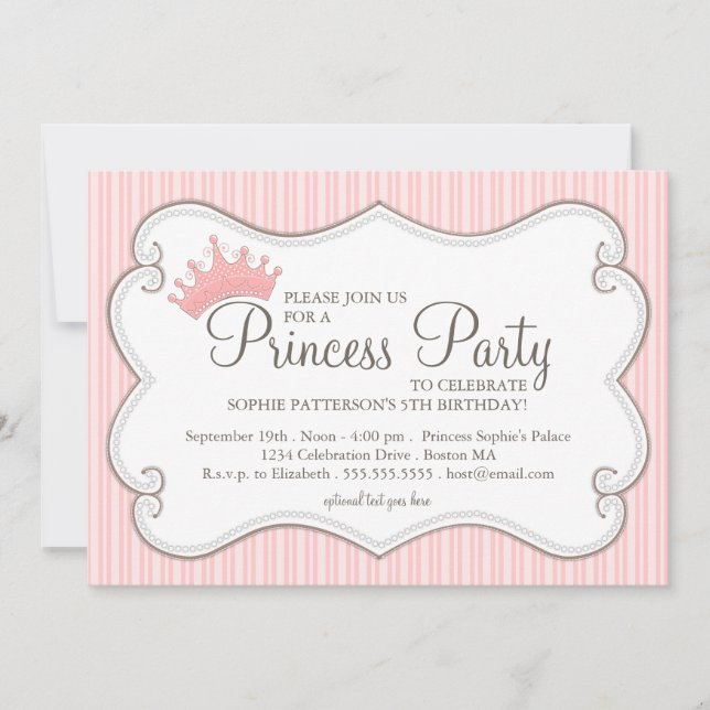 Invitation de la princesse Anniversaire Pink Crown (Devant)