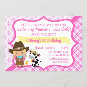 Invitation de la princesse country Birthday
