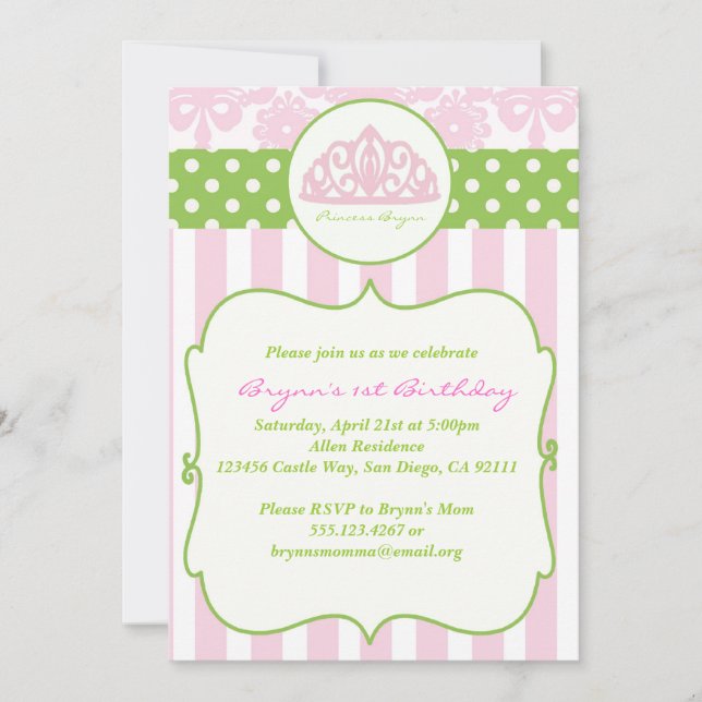Invitation de la princesse Crown Birthday Party Pi (Devant)
