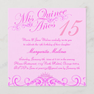 Invitation de la princesse Tiara Pink Quinceanera