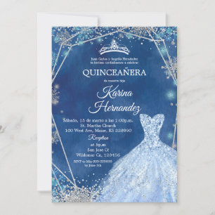 Invitation de la Quinceanera d'hiver bleu et argen