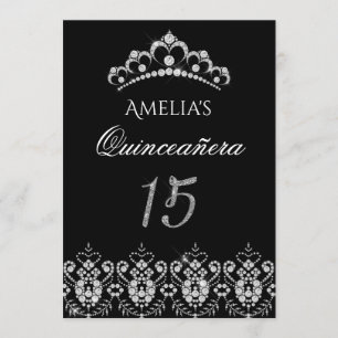 Invitation de la Quinceanera noire en argent de Ti