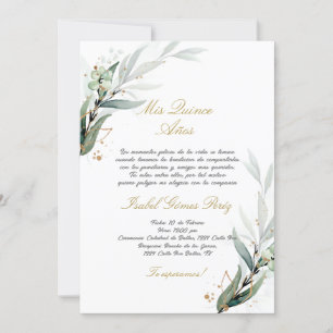 Invitation de la Quinceanera verte en espagnol