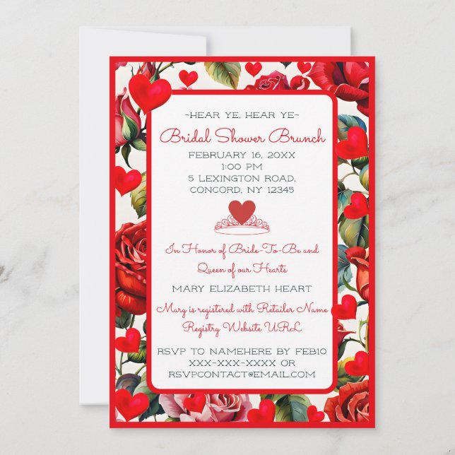 Invitation de la Reine des Coeurs pour la douche n (Dos)