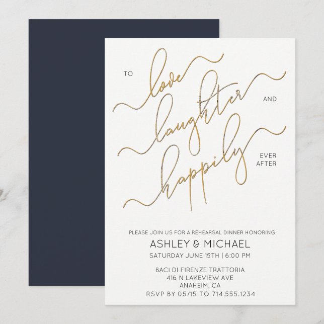 Invitation de la répétition de script en or bleu m (Devant / Derrière)