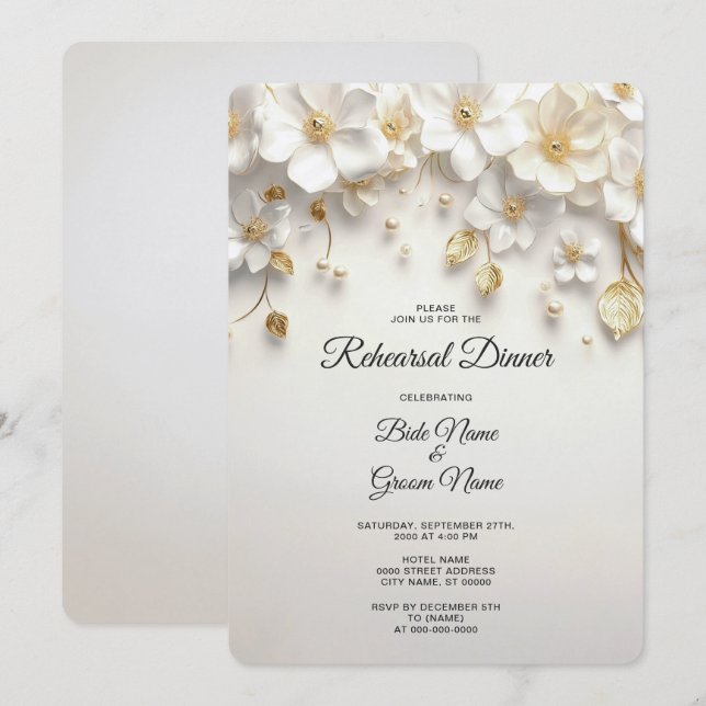 Invitation de la répétition florale blanche ivoire (Devant / Derrière)