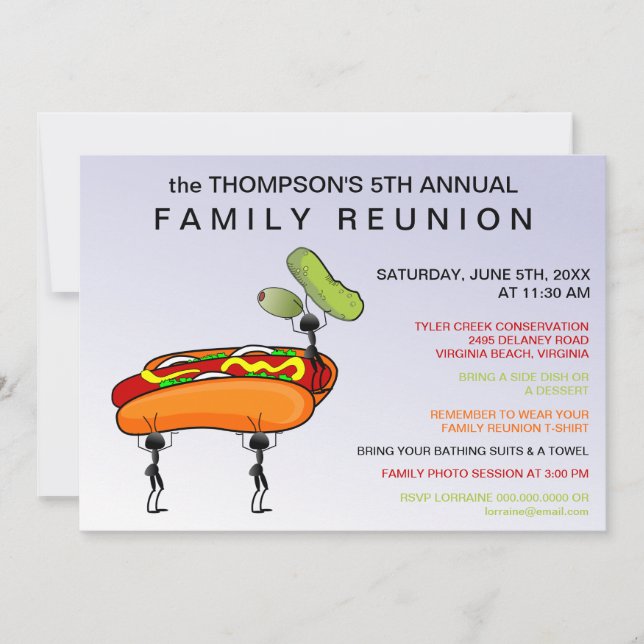 Invitation de la Réunion de famille de hot dogs, (Devant)