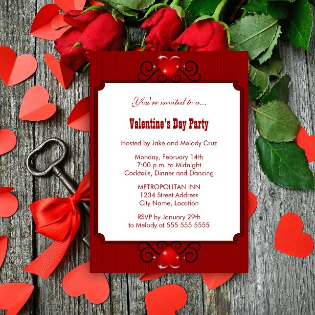 Invitation de la Saint Valentin (Valentine's Day party invitation front view.)