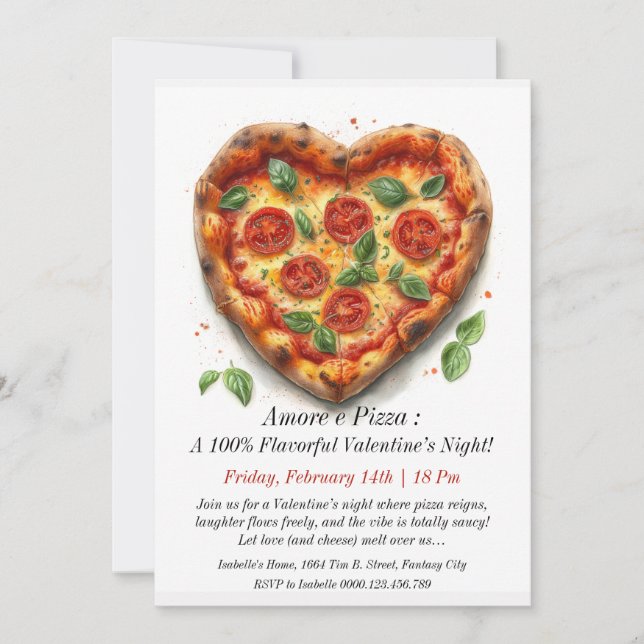 Invitation de la Saint Valentin sur mesure - Pizza (Devant)
