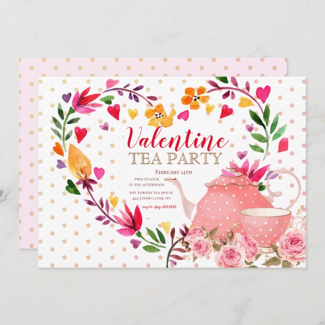 Invitation de la Saint Valentin Tea Party (Devant / Derrière)