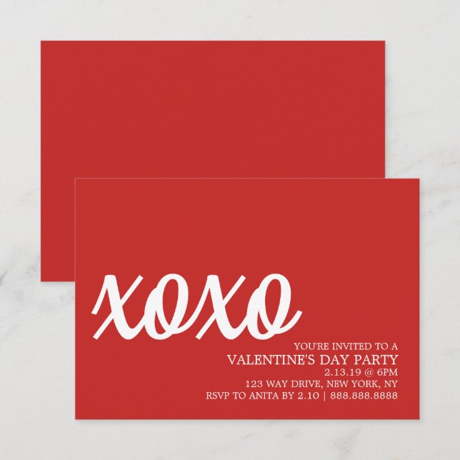 Invitation de la Saint Valentin - xoxo rouge (Devant / Derrière)