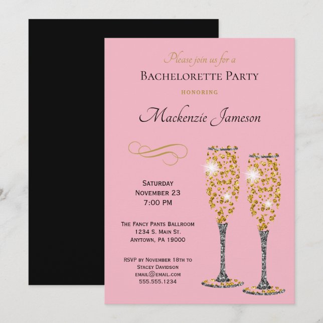 Invitation de la soirée Champagne Pink Bachelorett (Devant / Derrière)