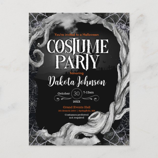 Invitation de la soirée costumée d'Halloween noir (Devant)