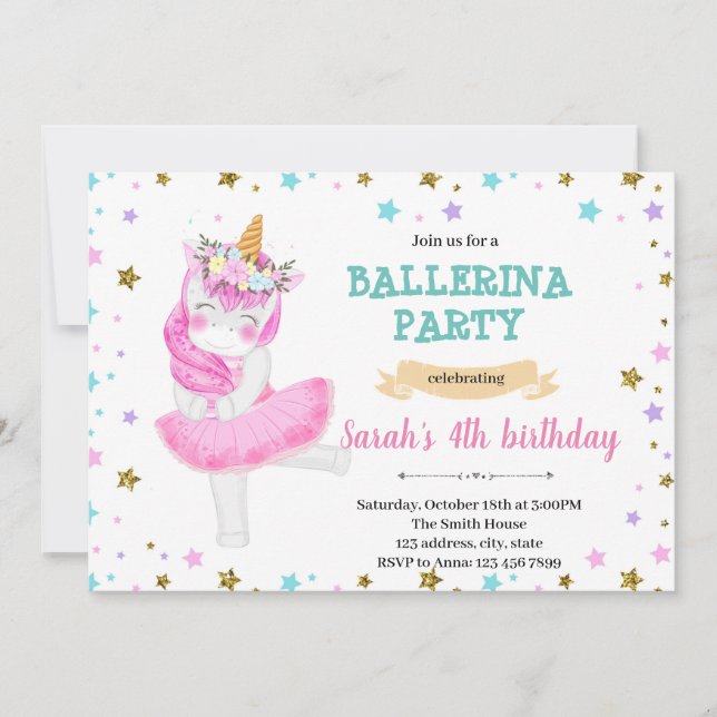 Invitation de la soirée de ballerine Unicorn (Devant)