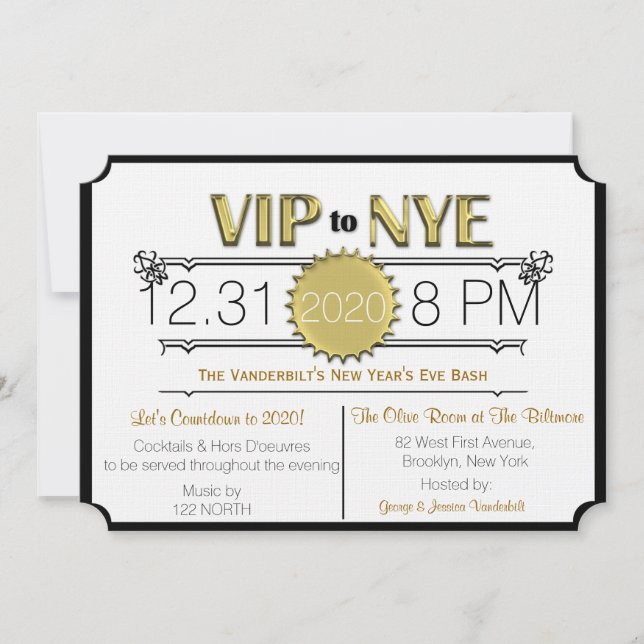 Invitation de la soirée de réveillon VIP Nouvel An (Devant)