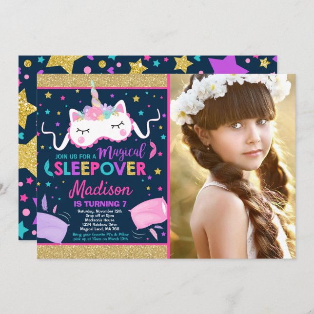 Invitation de la Unicorn Sleepover Party (Devant / Derrière)
