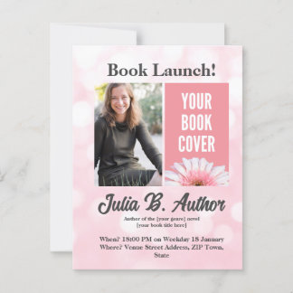 Invitation de lancement de livre d'auteur rose