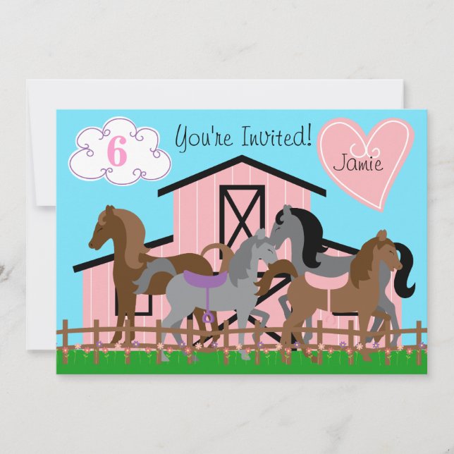 Invitation de l'anniversaire 5x7 de chevaux (Devant)
