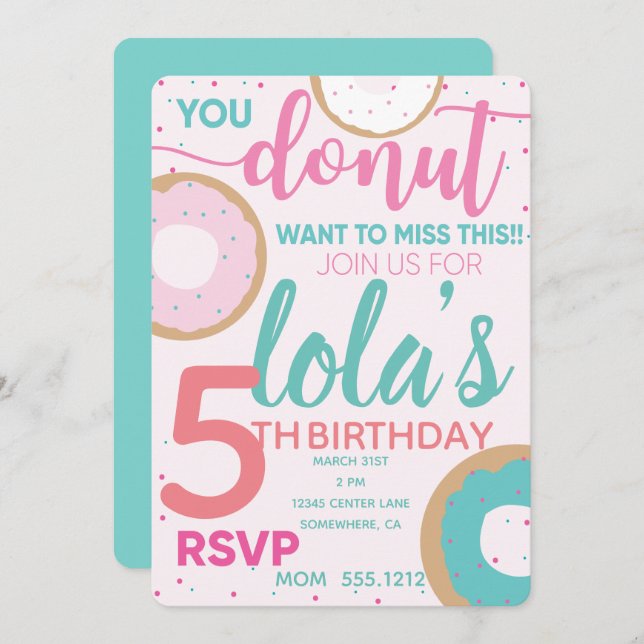 Invitation DE L'ANNIVERSAIRE DE DONUT (Devant / Derrière)