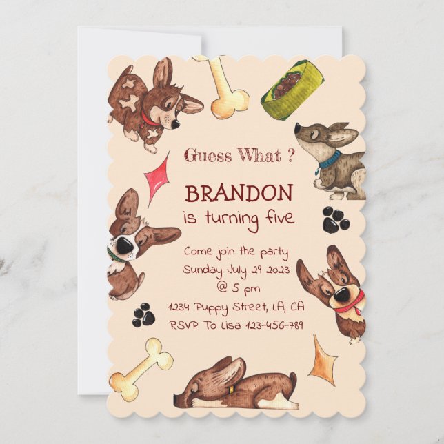 Invitation de l'Anniversaire de enfant chiot drôle (Devant)