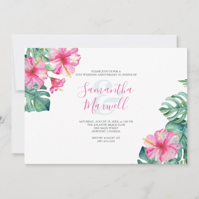 Invitation de l'anniversaire de l'Hibiscus tropica (Devant)