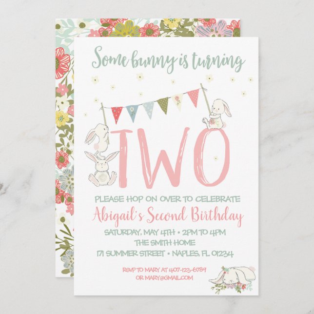Invitation de lapin, invitation d'anniversaire de (Devant / Derrière)