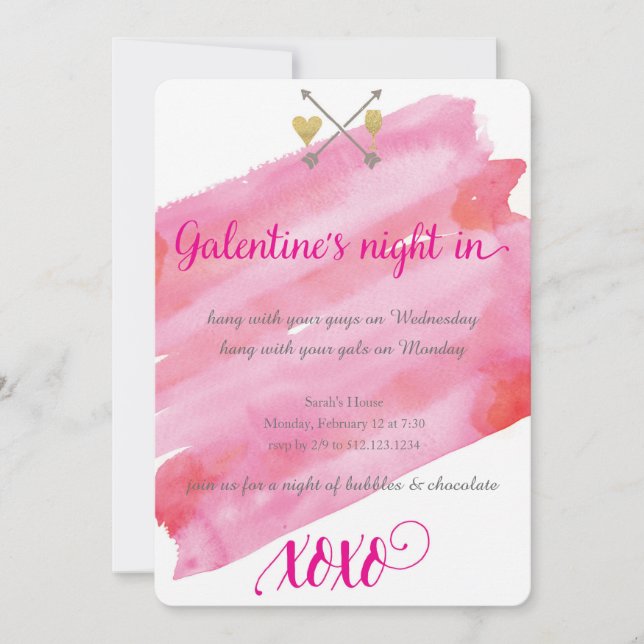 Invitation de l'aquarelle de Galentine (Devant)
