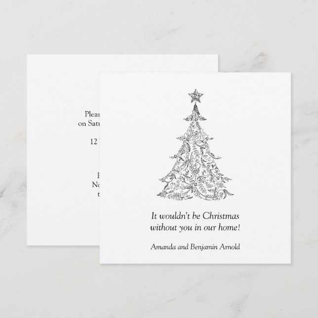 Invitation de l'Arbre de Vacances Noir et Argent (Devant / Derrière)