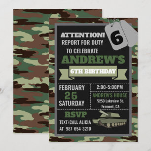 Invitation de l'armée, invitation d'anniversaire m
