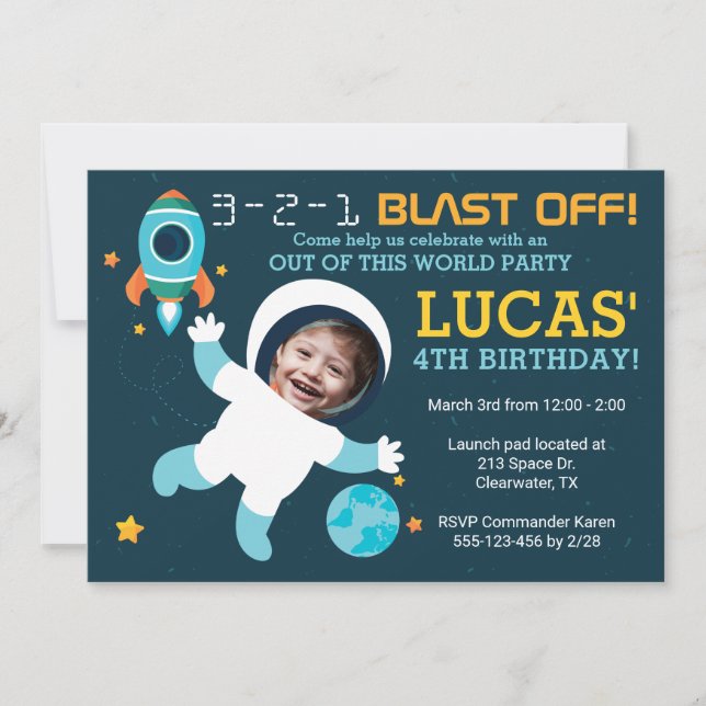 Invitation de l'astronaute Boy Space pour la fête  (Devant)