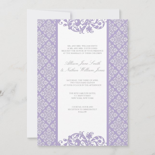 Invitation de Lavender Mariage damassé (Devant)