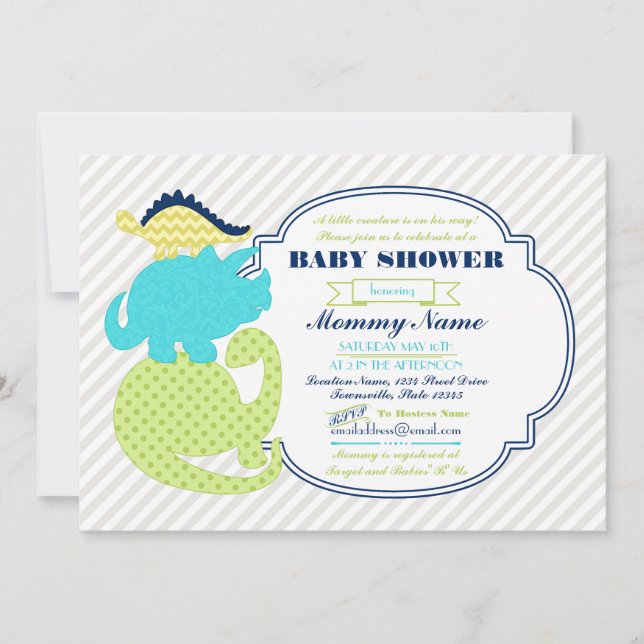 Invitation de l'Baby shower de Tiny Dinosaur (Devant)