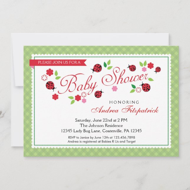 Invitation de l'Baby shower Lady Bug (Devant)