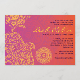Invitation de l'Bat mitzvah rouge orange HAMSA