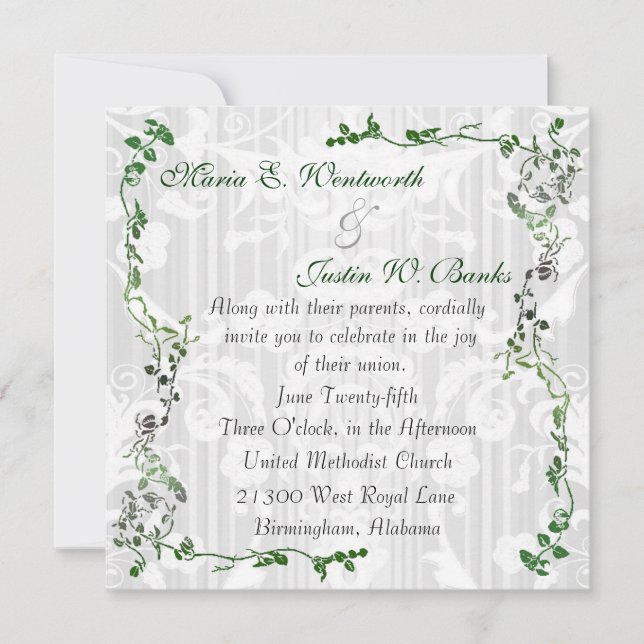 Invitation de l'élégant Carré White Mariage damass (Devant)