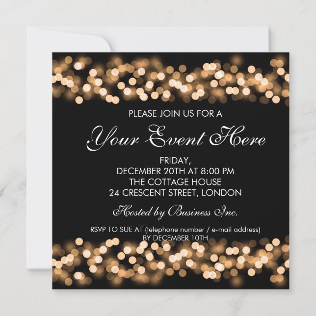 Invitation de l'Élégant parti Gold Hollywood Glam (Devant)