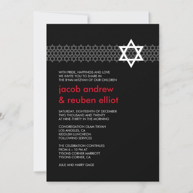 Invitation de l'étoile brillante B'nai Mitzvah (Devant)