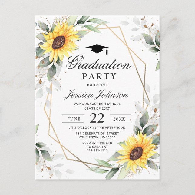 Invitation de l'Eucalyptus Sunflower Graduation Pa (Devant)